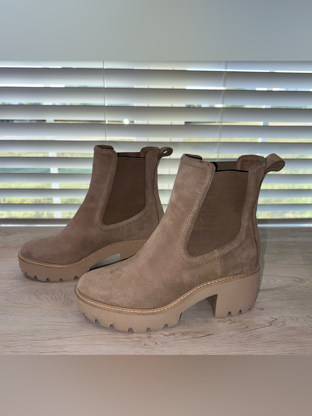 Dolce Vita Women's Chunky Chelsea Booties in Taupe Suede size 7